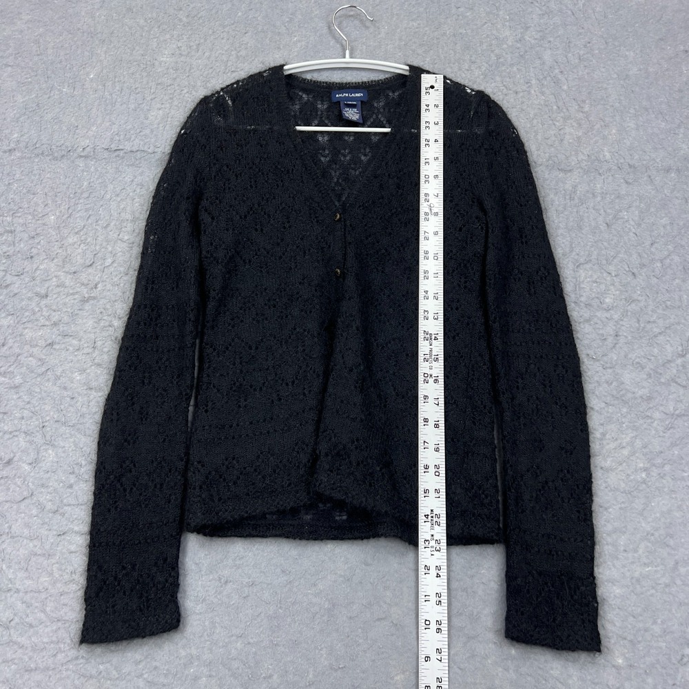 Ralph Lauren Cardigan Women's Large Black Mohair/Wool Knit Lightweight Button Up - Picture 5 of 10